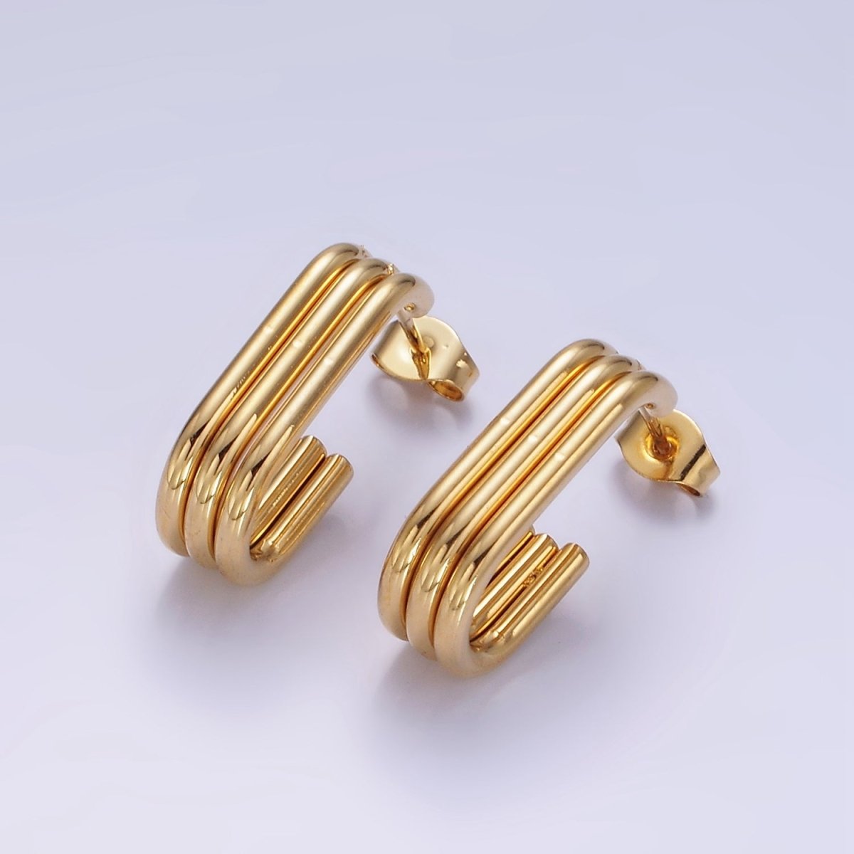 Stainless Steel 20mm Triple Band J-Shaped Hoop Earrings | AE439