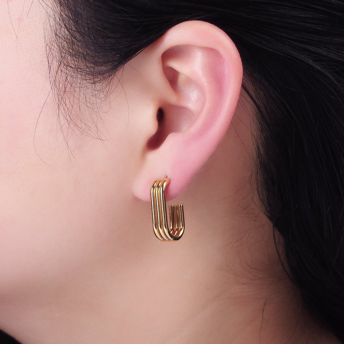 Stainless Steel 20mm Triple Band J-Shaped Hoop Earrings | AE439