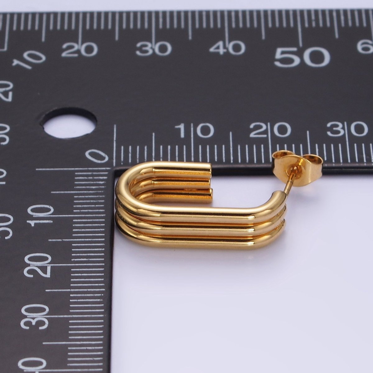 Stainless Steel 20mm Triple Band J-Shaped Hoop Earrings | AE439