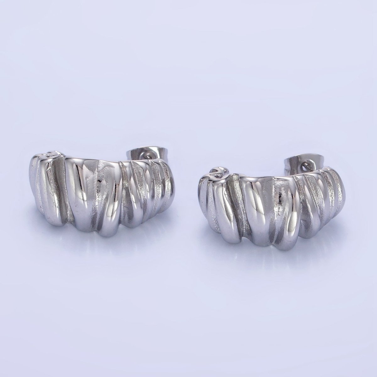 Stainless Steel 21mm Molten Foil J-Shaped Hoop Earrings in Gold & Silver | P440 P441