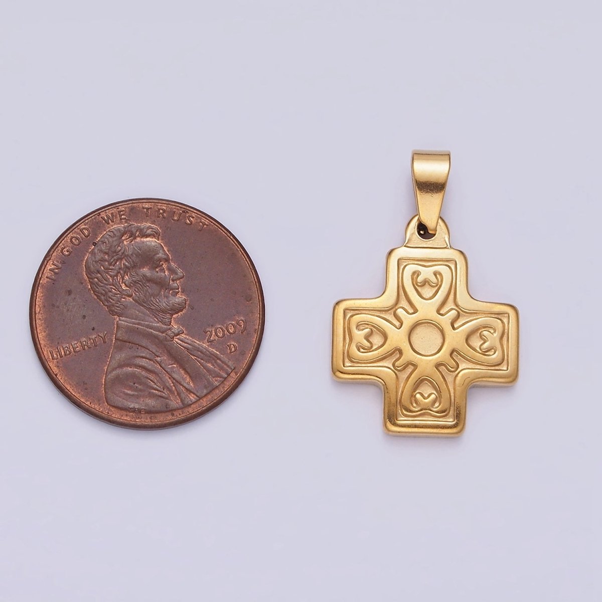 Stainless Steel 23.5mm Artisan Elaborate Square Cross Pendant | P-798
