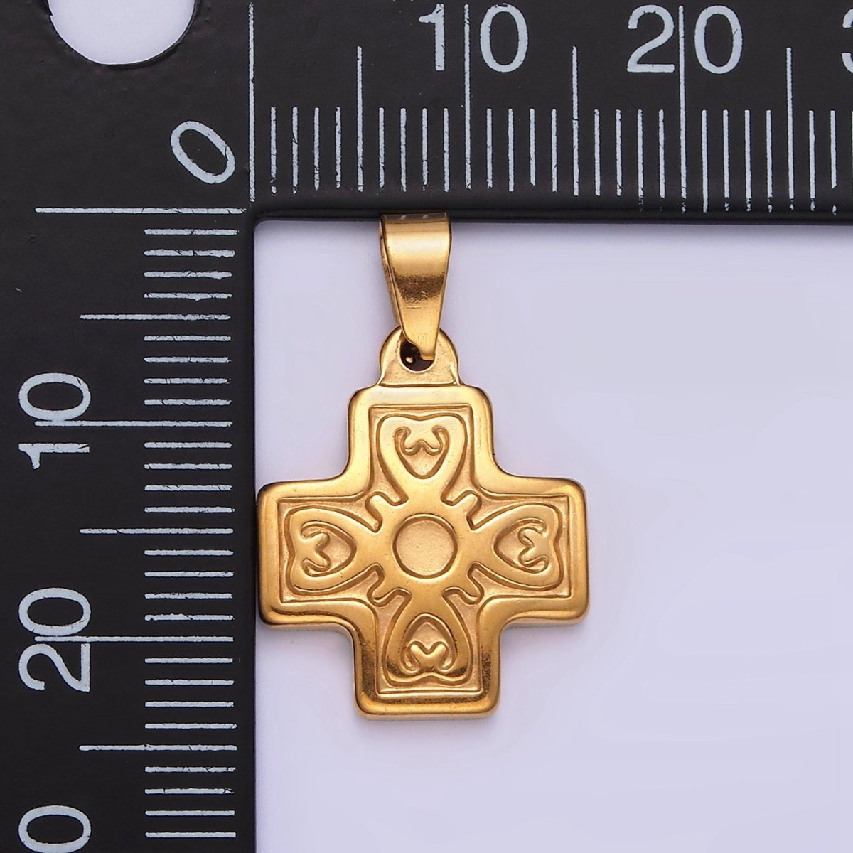 Stainless Steel 23.5mm Artisan Elaborate Square Cross Pendant | P-798