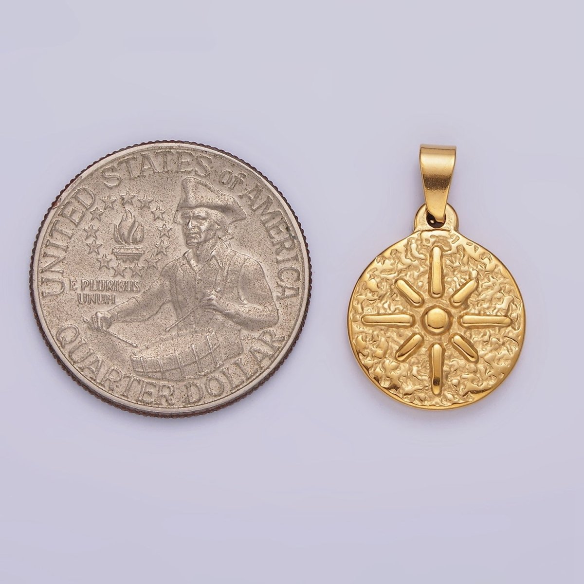Stainless Steel 23.5mm Celestial North Star Sun Hammered Round Pendant | P-804