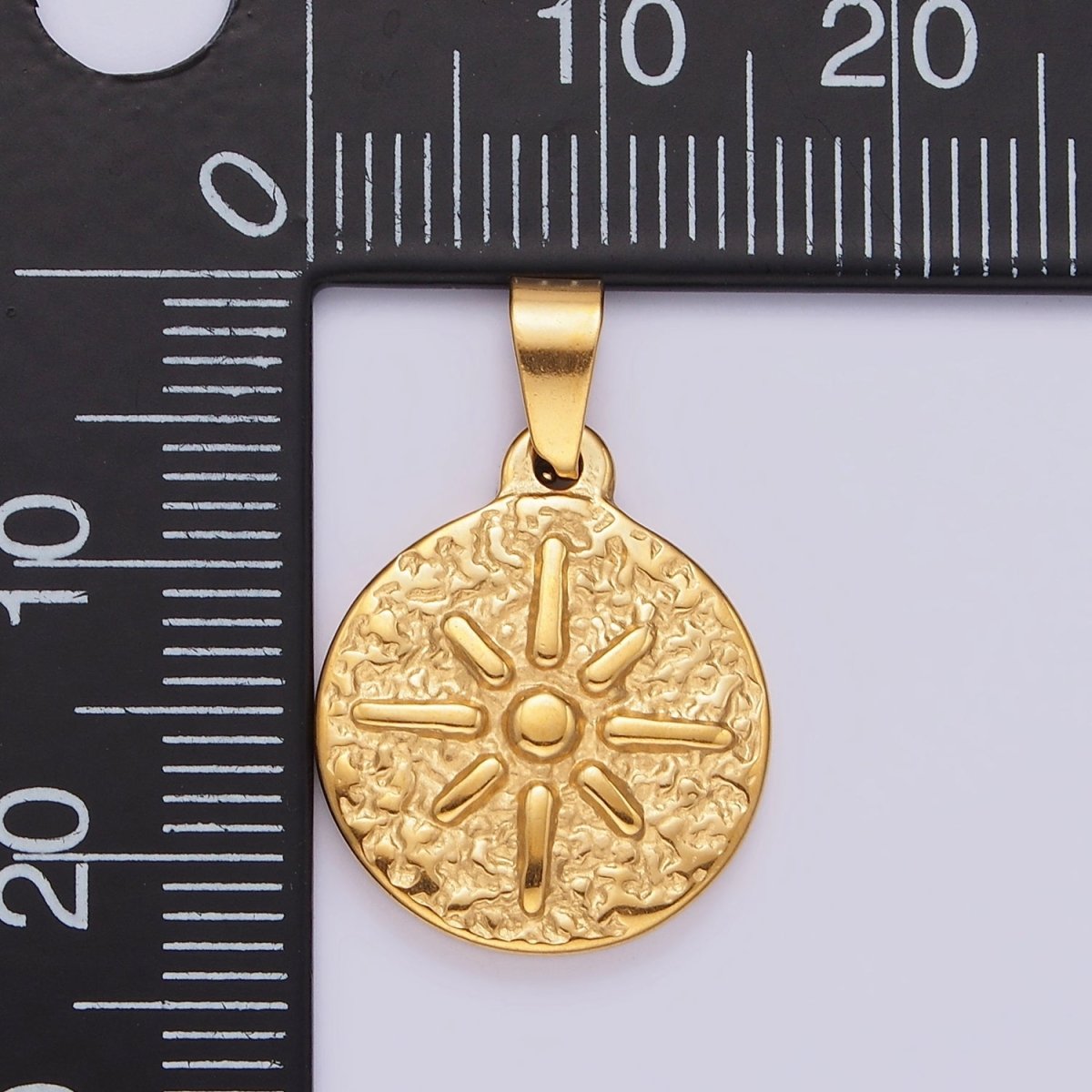 Stainless Steel 23.5mm Celestial North Star Sun Hammered Round Pendant | P-804