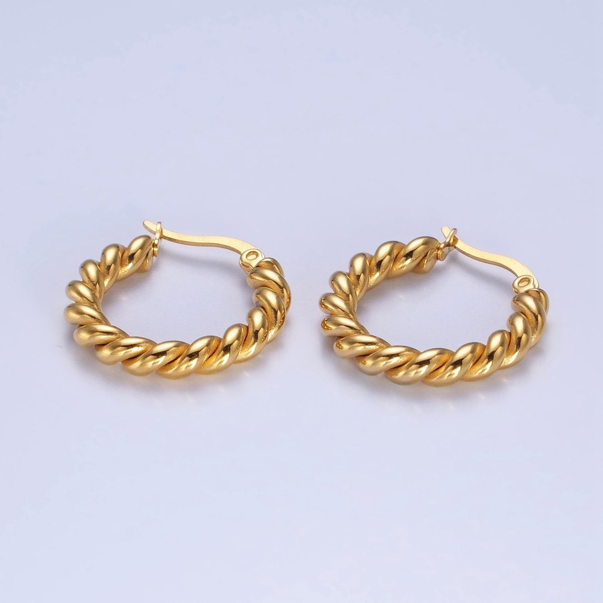 Stainless Steel 24mm Gold Braided Twist Hoop Latch Earrings | AB350