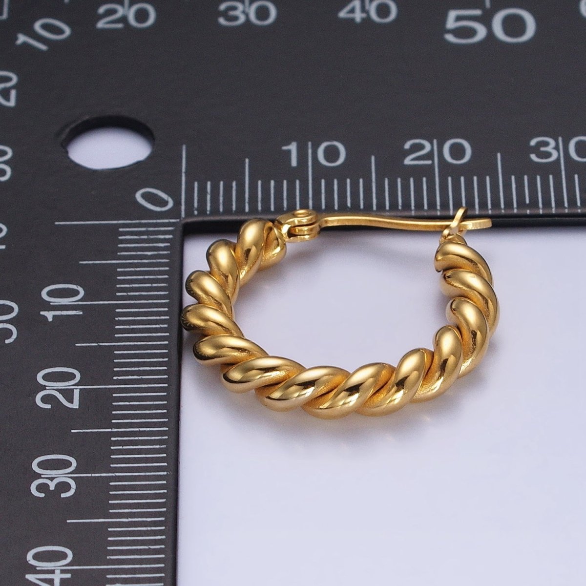 Stainless Steel 24mm Gold Braided Twist Hoop Latch Earrings | AB350