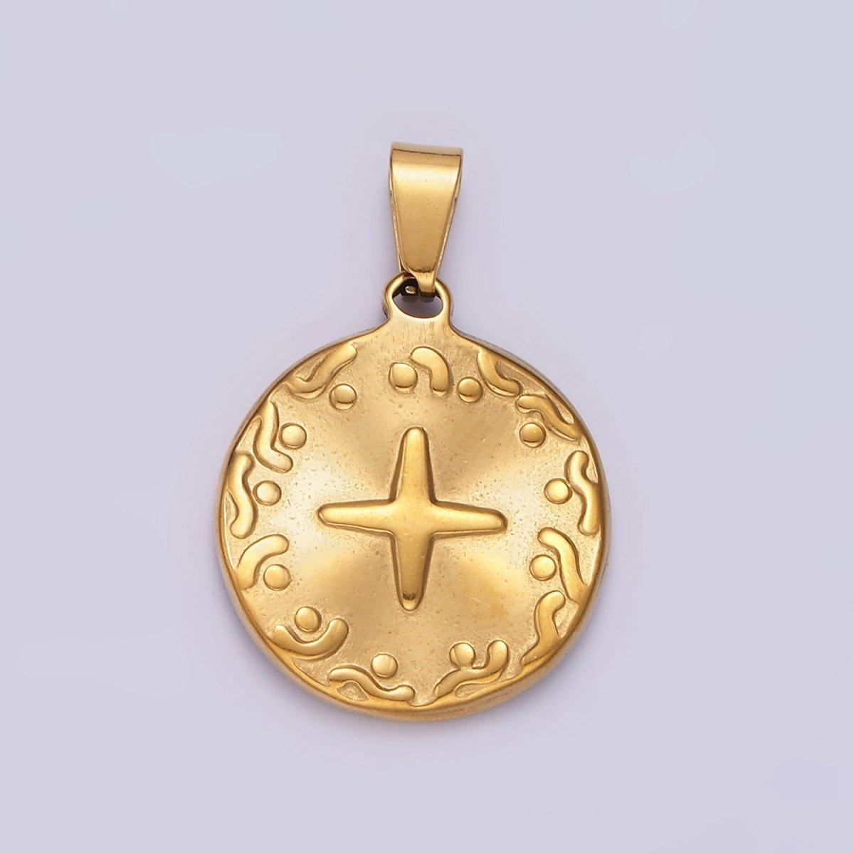 Stainless Steel 25.5mm Celestial Star Line Dot Artisan Textured Pendant | P-800
