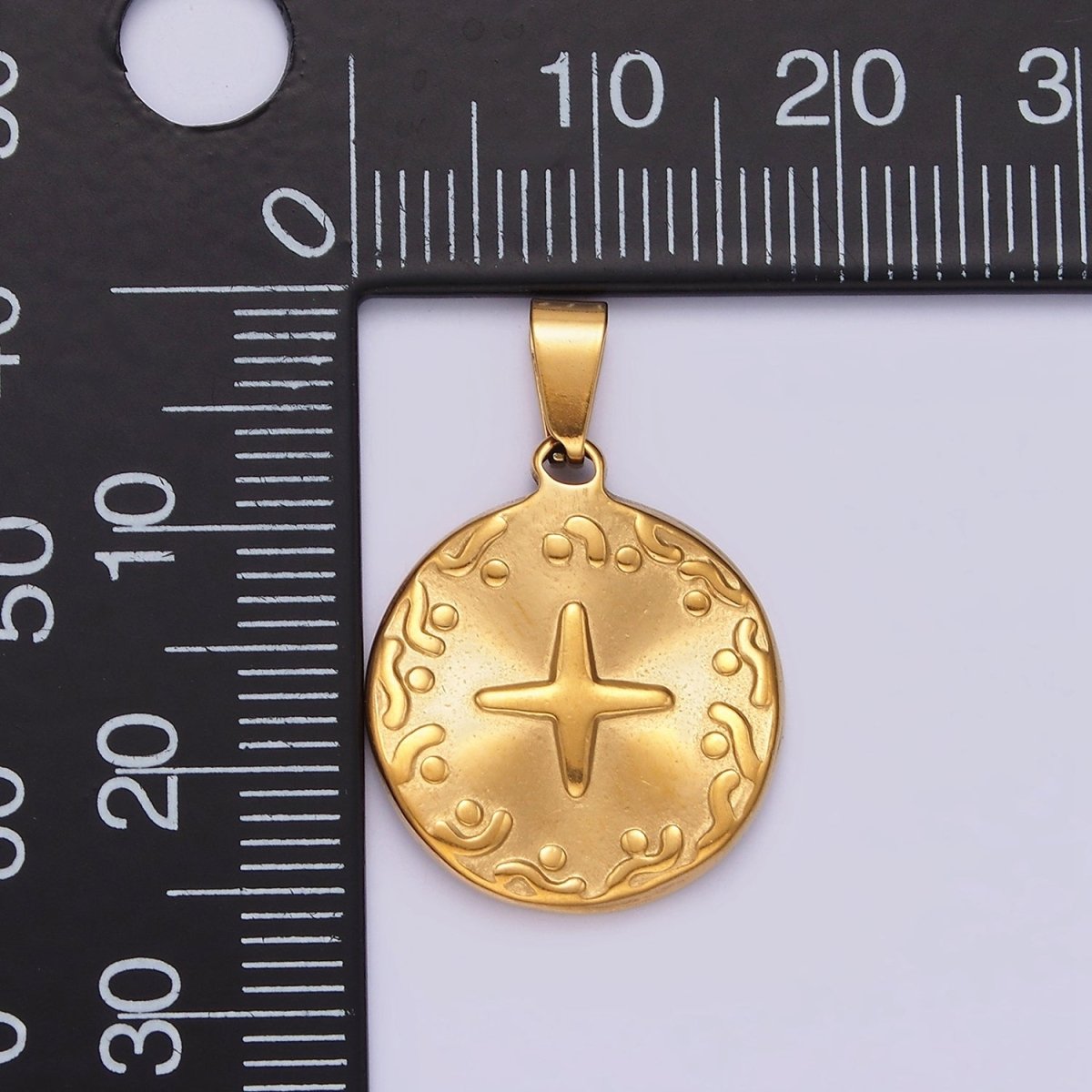 Stainless Steel 25.5mm Celestial Star Line Dot Artisan Textured Pendant | P-800