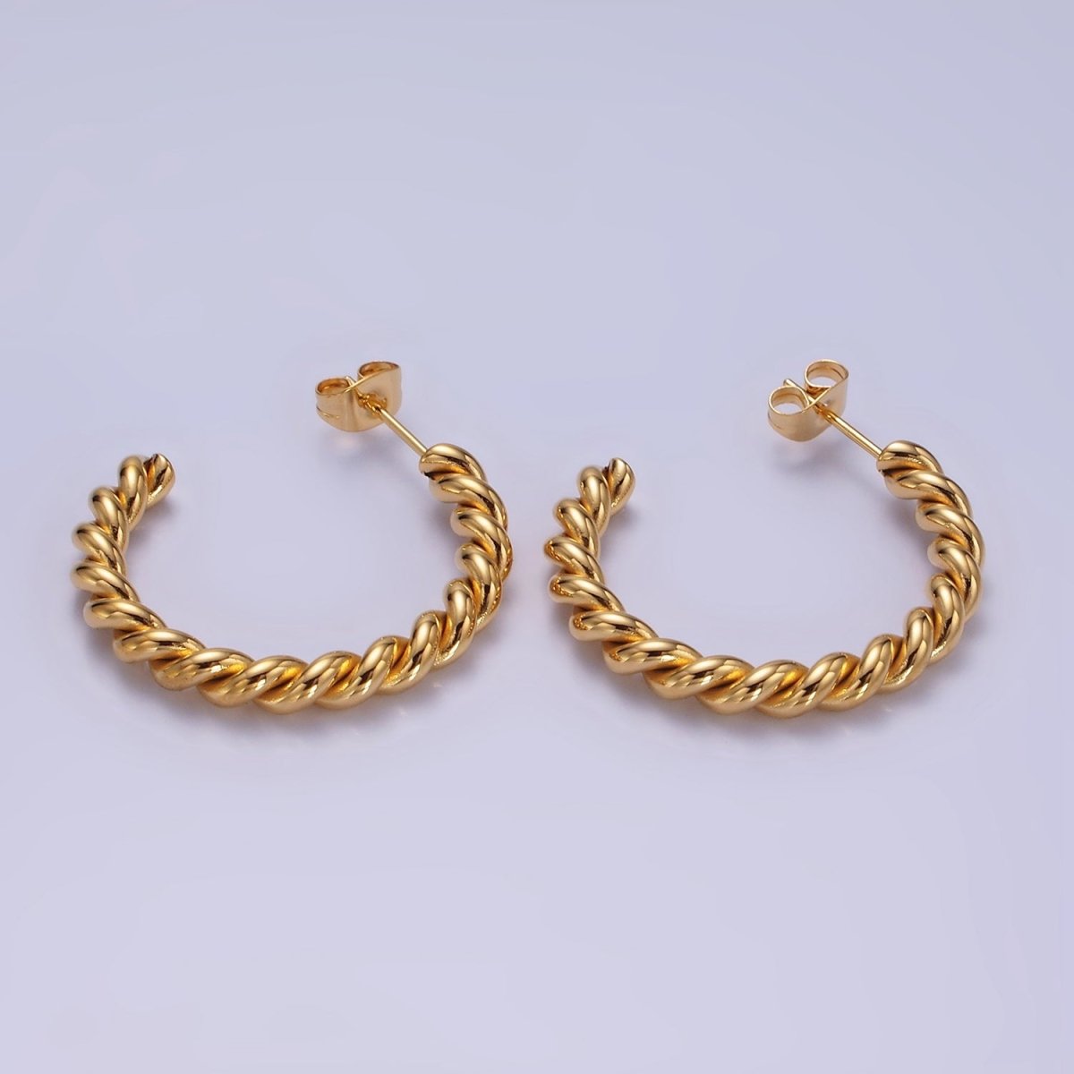 Stainless Steel 25mm, 30mm Croissant Rope C-Shaped Hoop Earrings in Gold & Silver | AE215 - AE217