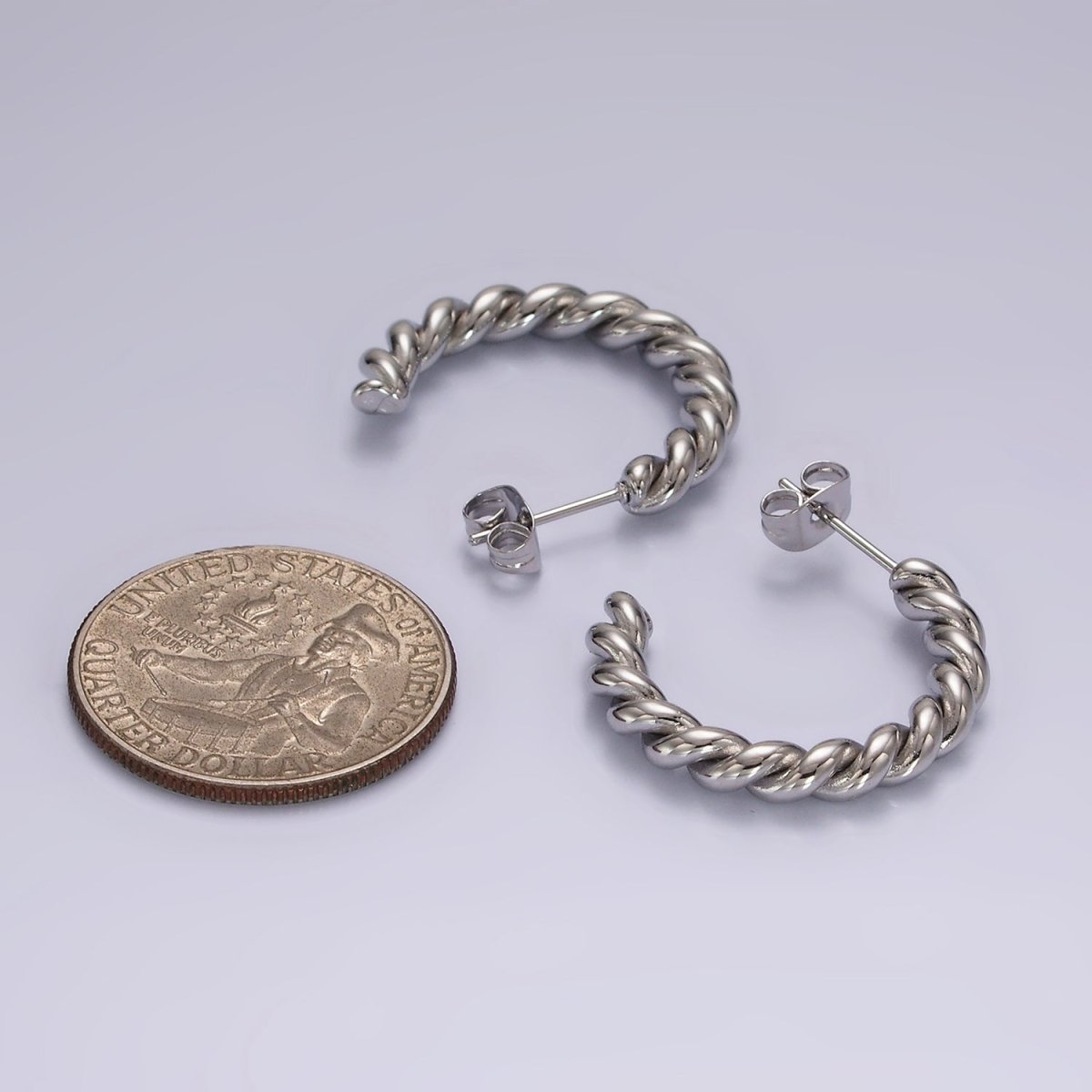 Stainless Steel 25mm, 30mm Croissant Rope C-Shaped Hoop Earrings in Gold & Silver | AE215 - AE217