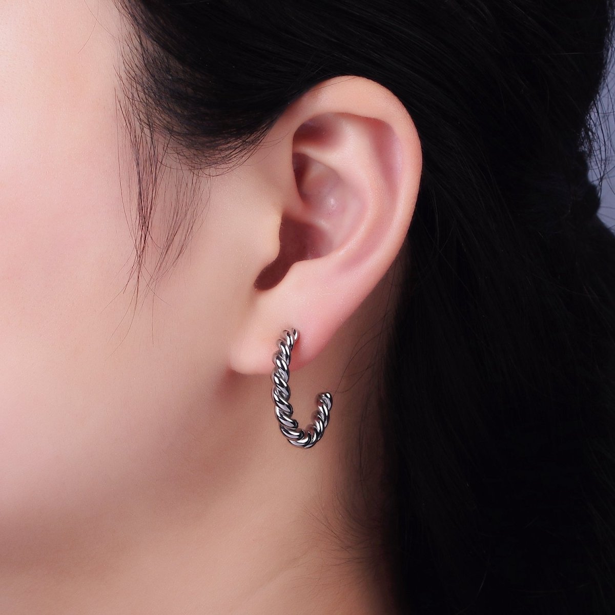 Stainless Steel 25mm, 30mm Croissant Rope C-Shaped Hoop Earrings in Gold & Silver | AE215 - AE217