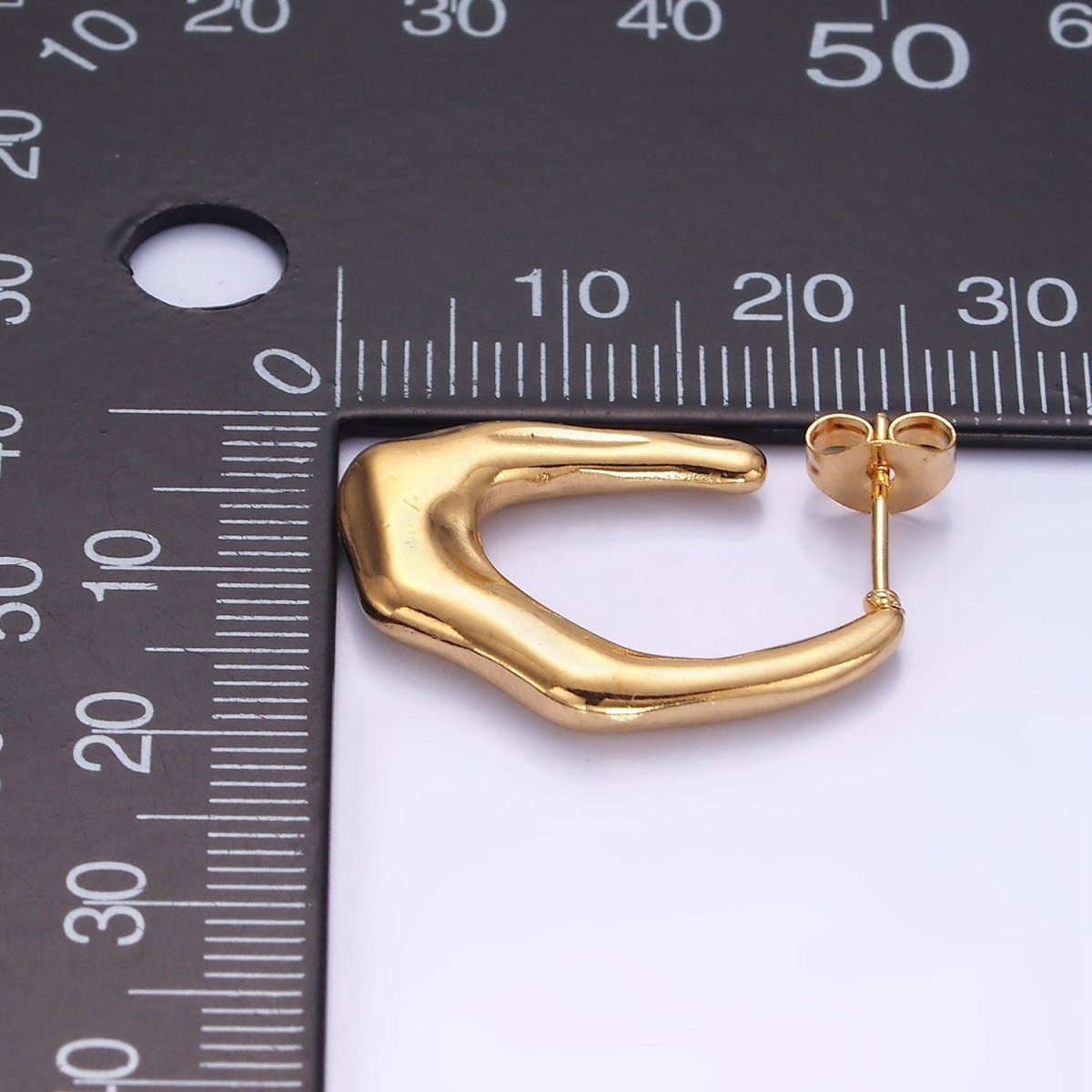 Stainless Steel 25mm Abstract Molten Band J-Shaped Hoop Earrings | AE443