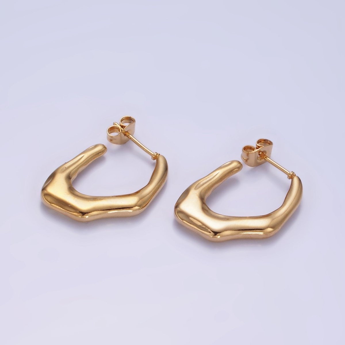Stainless Steel 25mm Abstract Molten Band J-Shaped Hoop Earrings | AE443