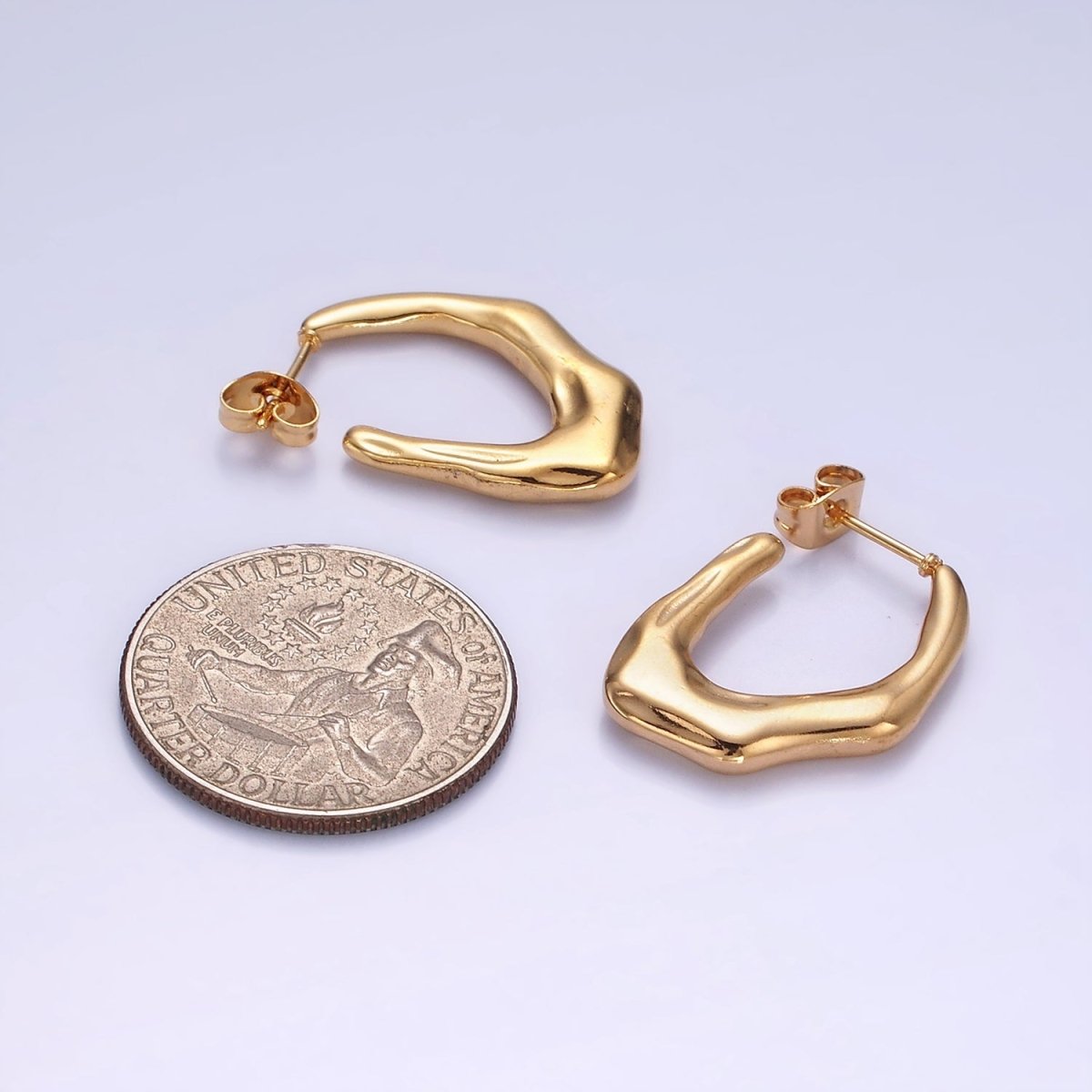 Stainless Steel 25mm Abstract Molten Band J-Shaped Hoop Earrings | AE443