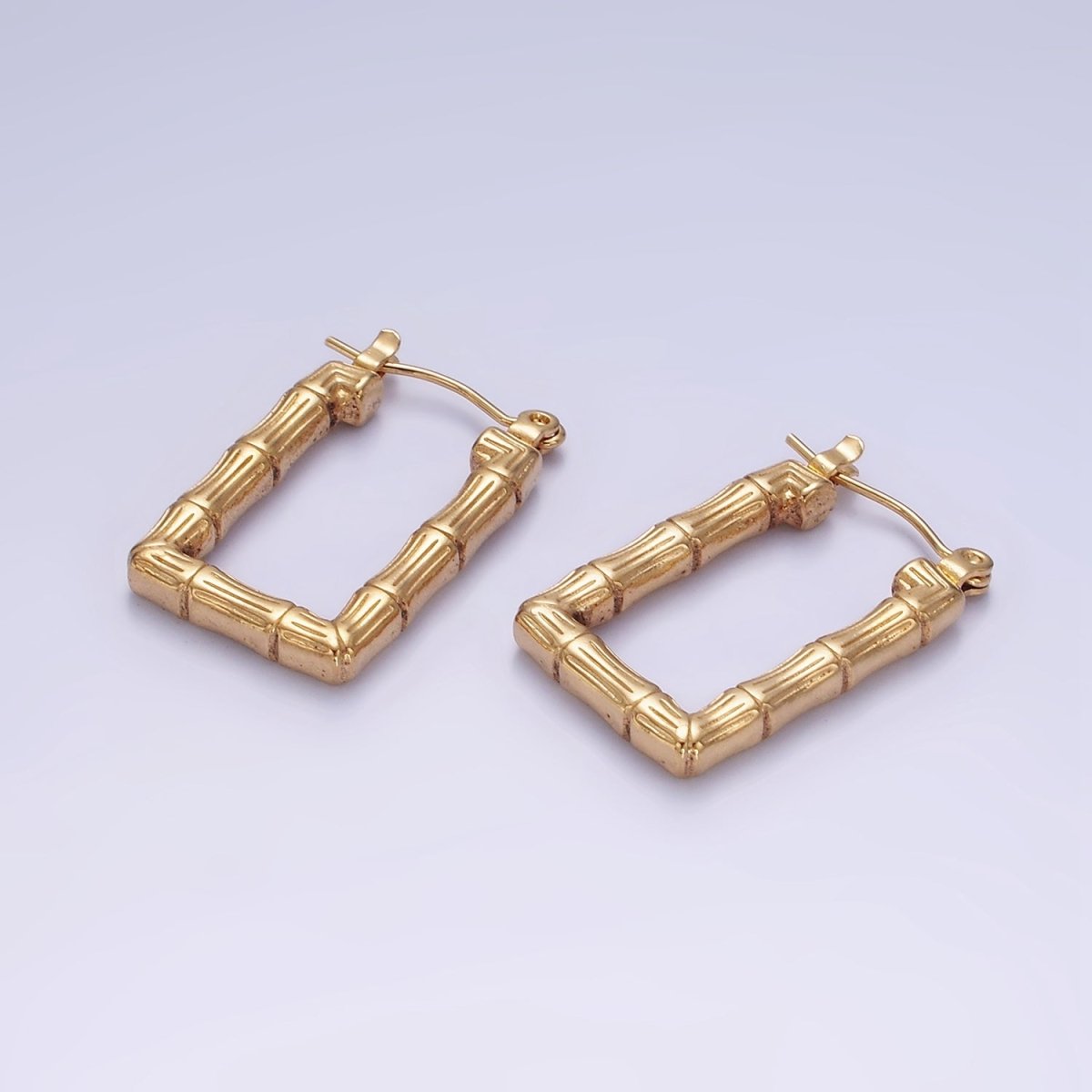 Stainless Steel 25mm Bamboo Plant Rectangle Latch Hoop Earrings | AE444
