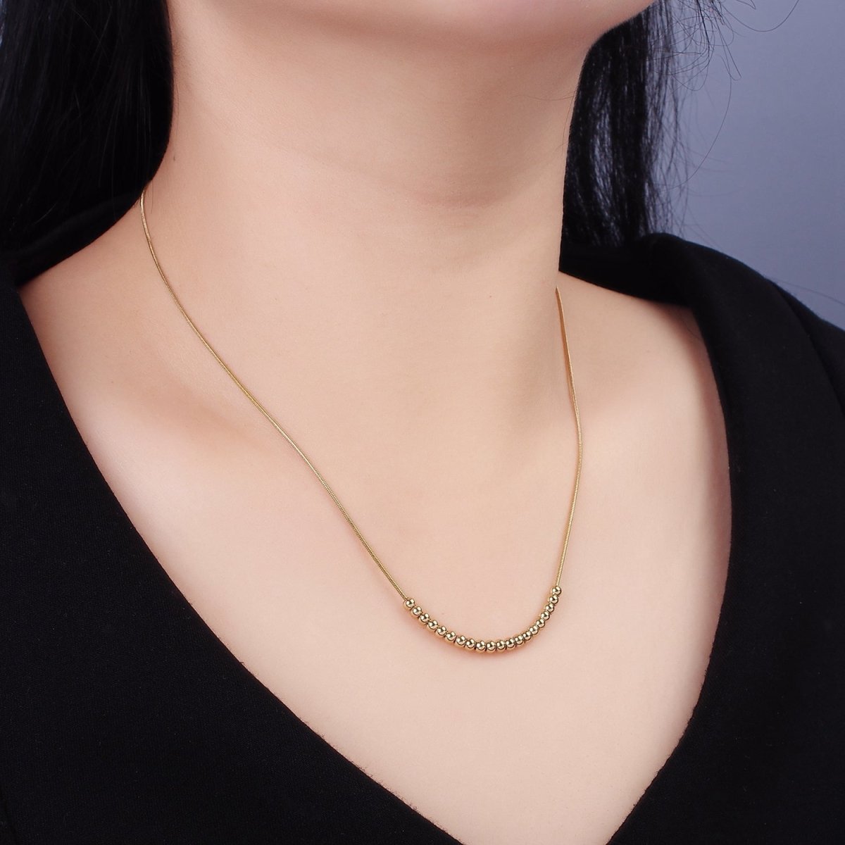 Stainless Steel 2.5mm Bubble Bead 16 Inch Herringbone Chain Necklace | WA-2395