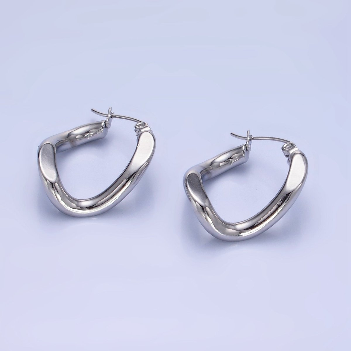 Stainless Steel 25mm Edged Twirl Latch Hoop Earrings in Gold & Silver | AB1366 AB1367