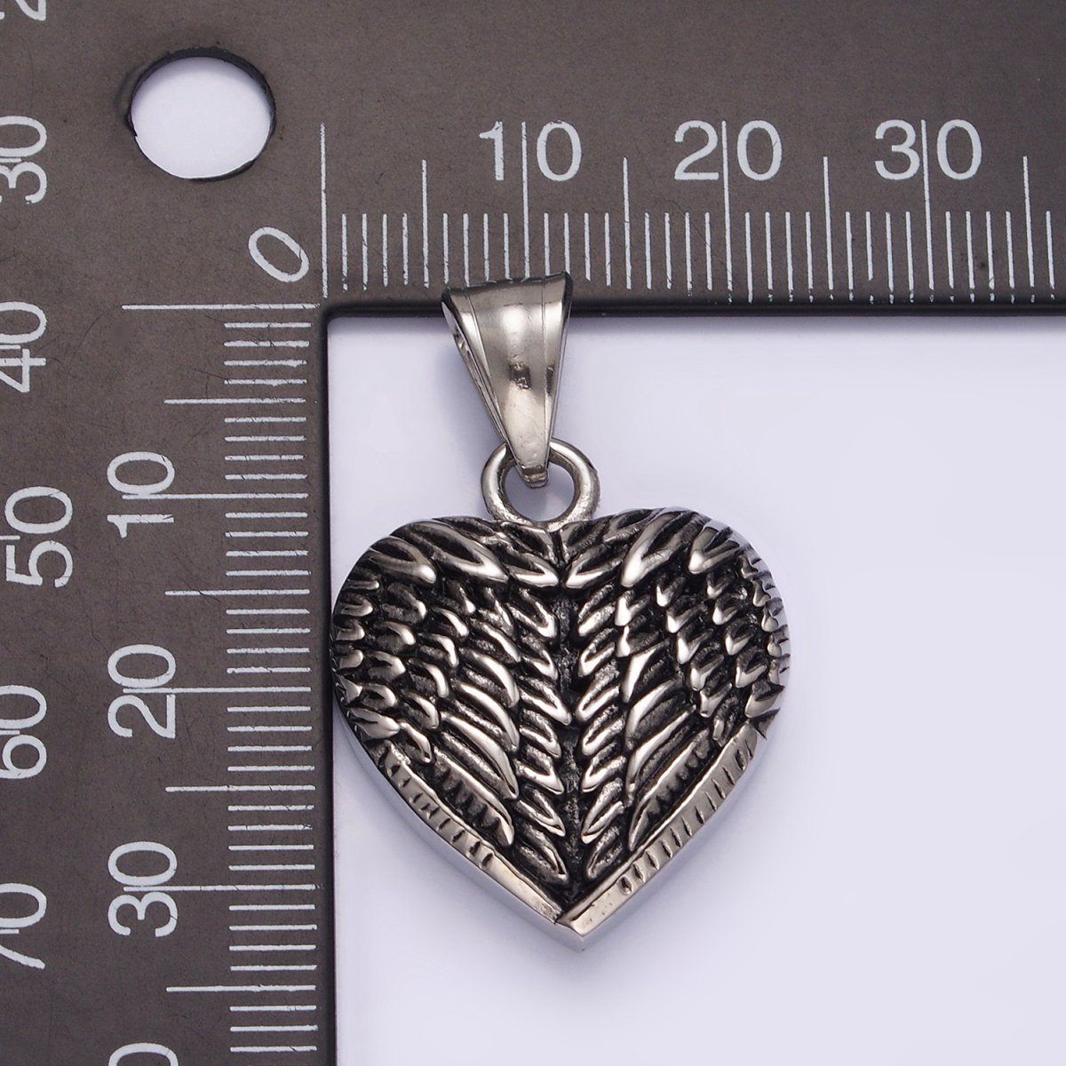 Stainless Steel 25mm Feather Wings Heart Pendant | P-826