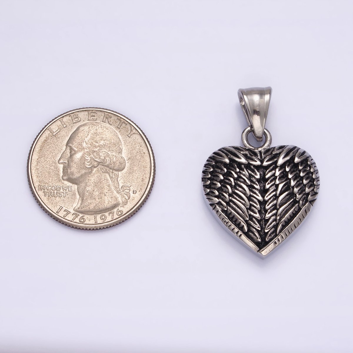 Stainless Steel 25mm Feather Wings Heart Pendant | P-826