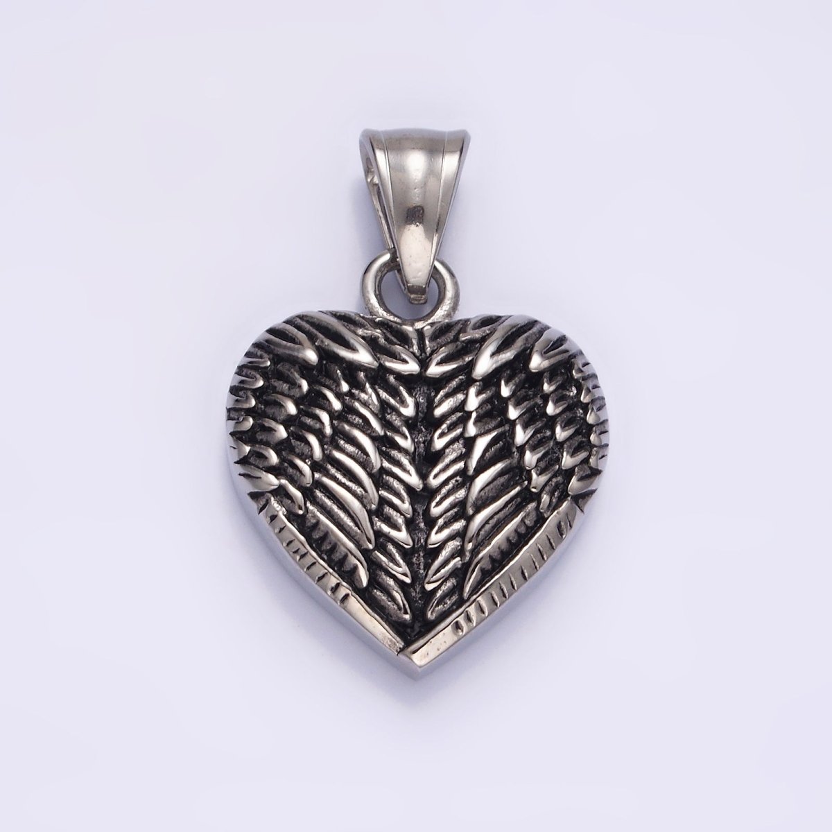 Stainless Steel 25mm Feather Wings Heart Pendant | P-826