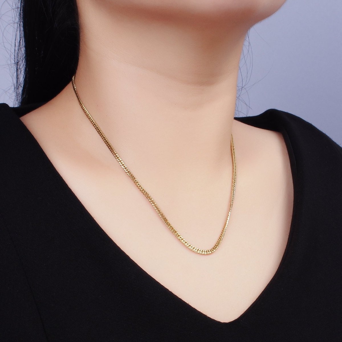 Stainless Steel 2.5mm Flat Concave Curb 18 Inch Chain Layering Necklace | WA-2029 Clearance Pricing
