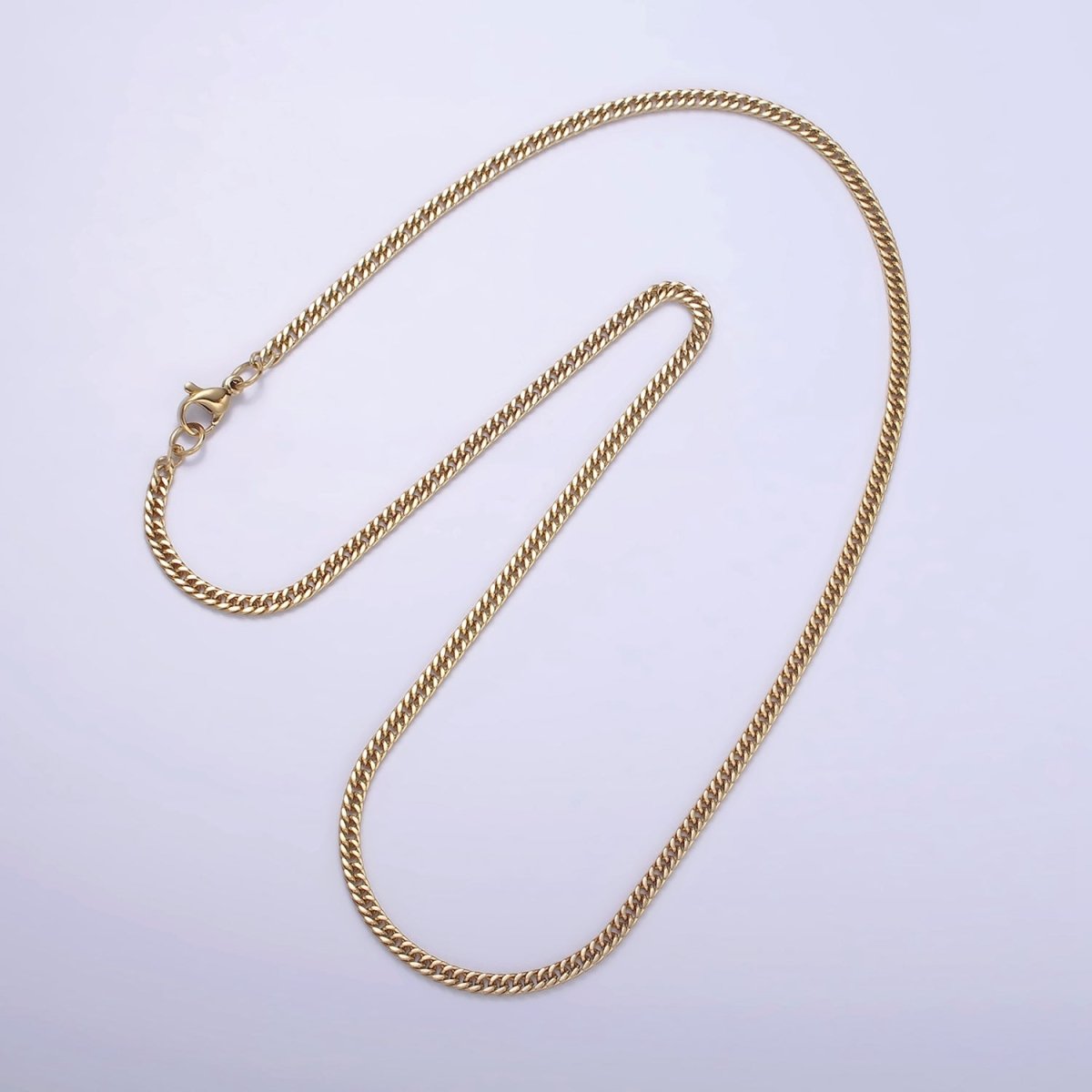 Stainless Steel 2.5mm Flat Concave Curb 18 Inch Chain Layering Necklace | WA-2029 Clearance Pricing