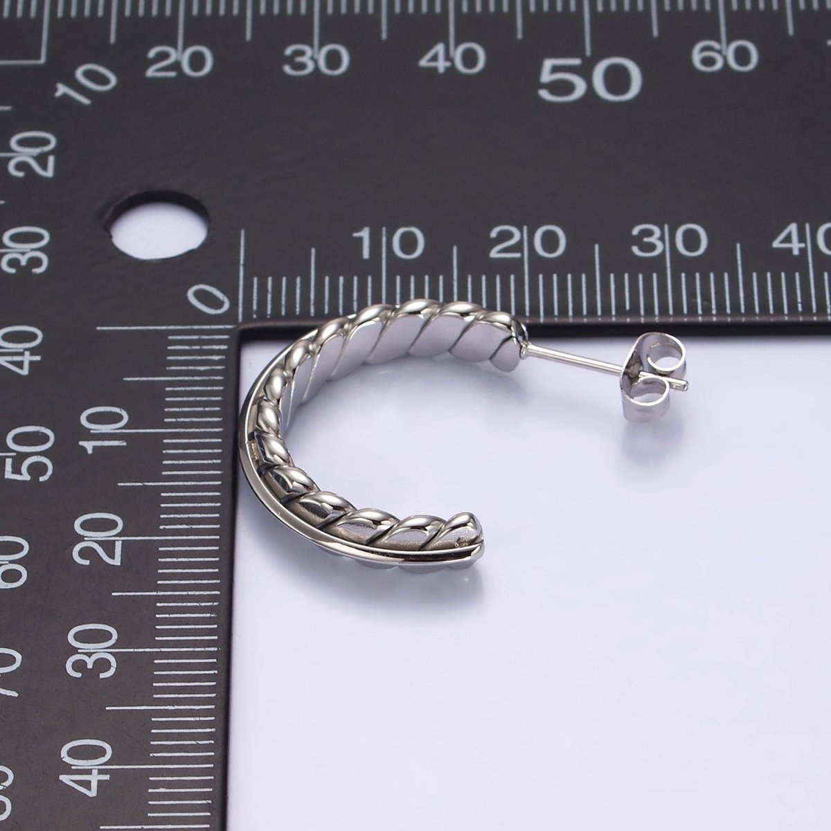 Stainless Steel 25mm Geometric Flat Lined Bar C-Shaped Hoop Earrings | AE723