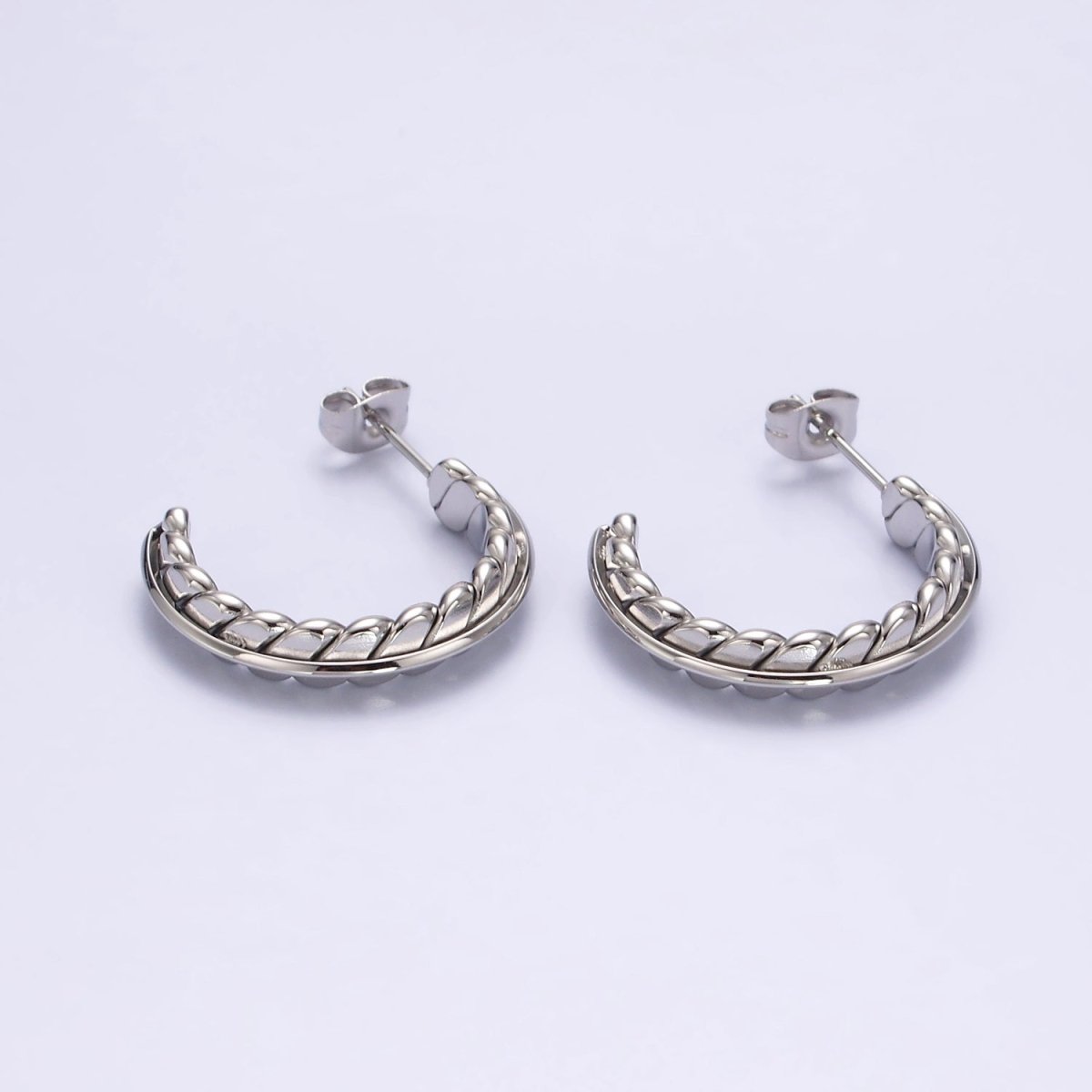 Stainless Steel 25mm Geometric Flat Lined Bar C-Shaped Hoop Earrings | AE723