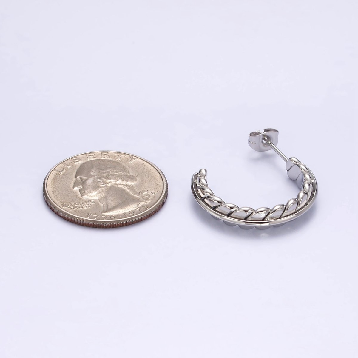 Stainless Steel 25mm Geometric Flat Lined Bar C-Shaped Hoop Earrings | AE723