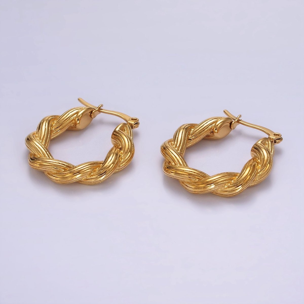 Stainless Steel 25mm Line-Textured Croissant Latch Hoop Earrings | AE390