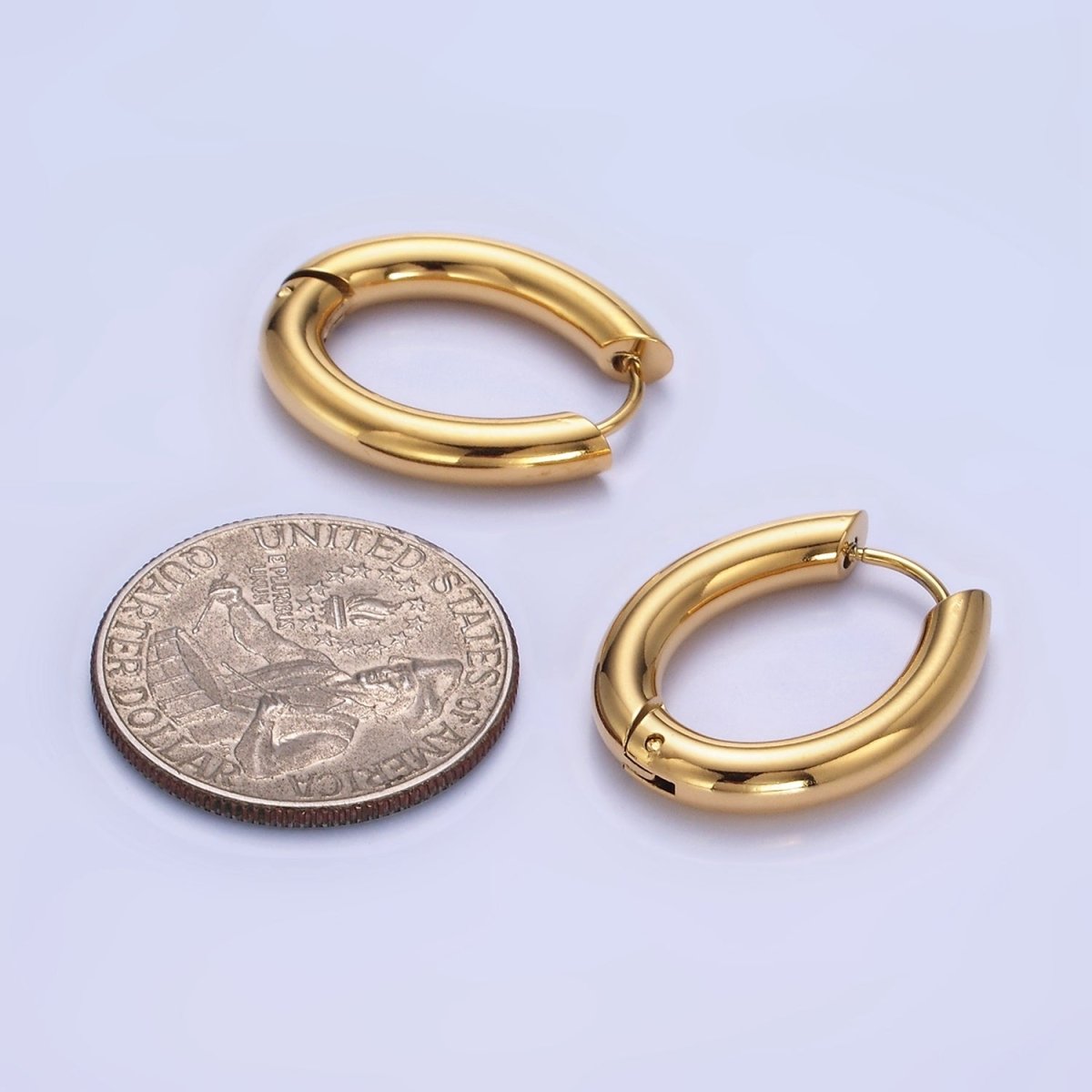 Stainless Steel 25mm Minimalist Oblong Hoop Earrings in Gold & Silver | P446 P447