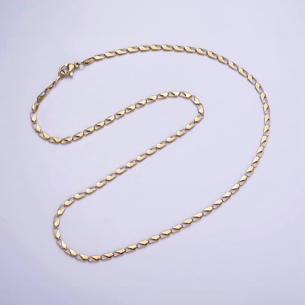 Stainless Steel 2.5mm Open Rectangular Link Designed 18 Inch Layering Chain Necklace | WA-1996 Clearance Pricing