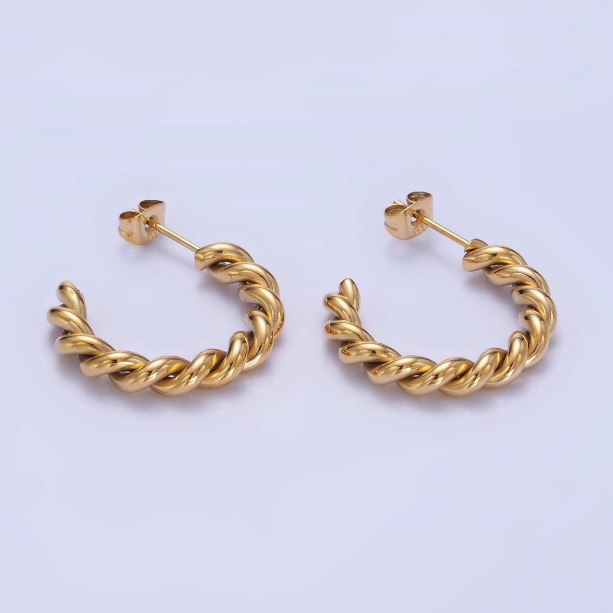 Stainless Steel 25mm Rope Croissant C-Shaped Hoop Earring in Gold & Silver | P450 P451