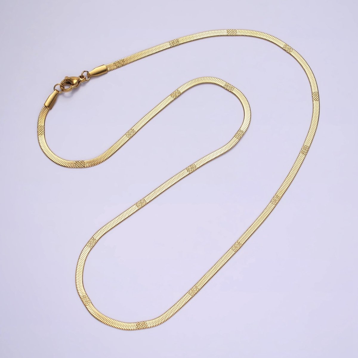Stainless Steel 2.5mm Textured Unique Herringbone 18 Inch Layering Chain Necklace | WA-2005 Clearance Pricing