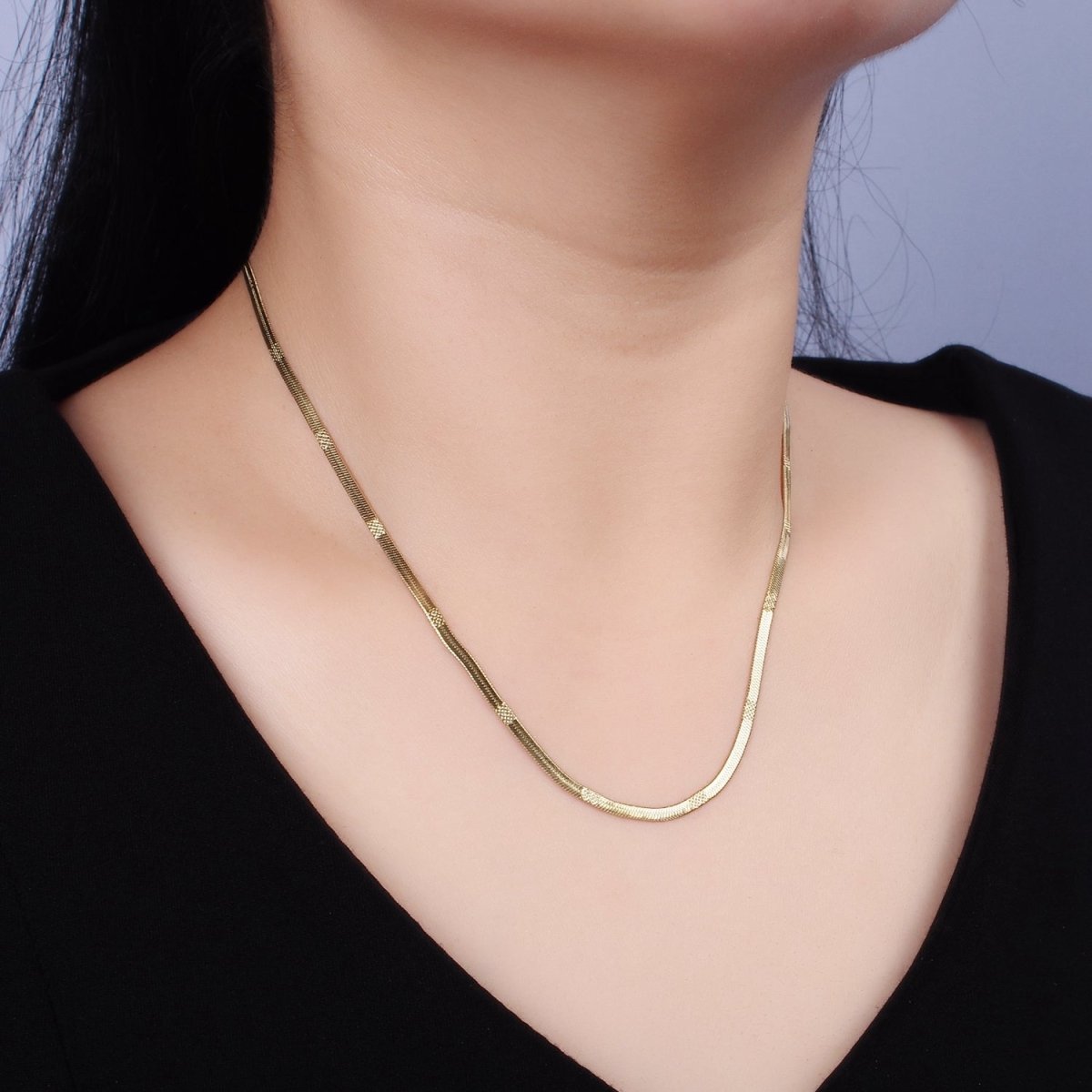 Stainless Steel 2.5mm Textured Unique Herringbone 18 Inch Layering Chain Necklace | WA-2005 Clearance Pricing