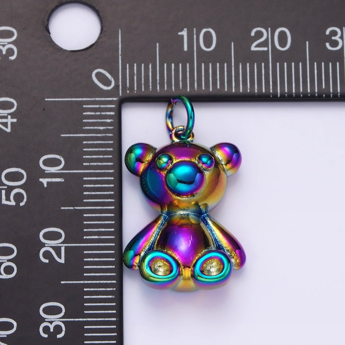 Stainless Steel 27mm Sitting Teddy Bear Animal Iridescent Rainbow Charm | P-662