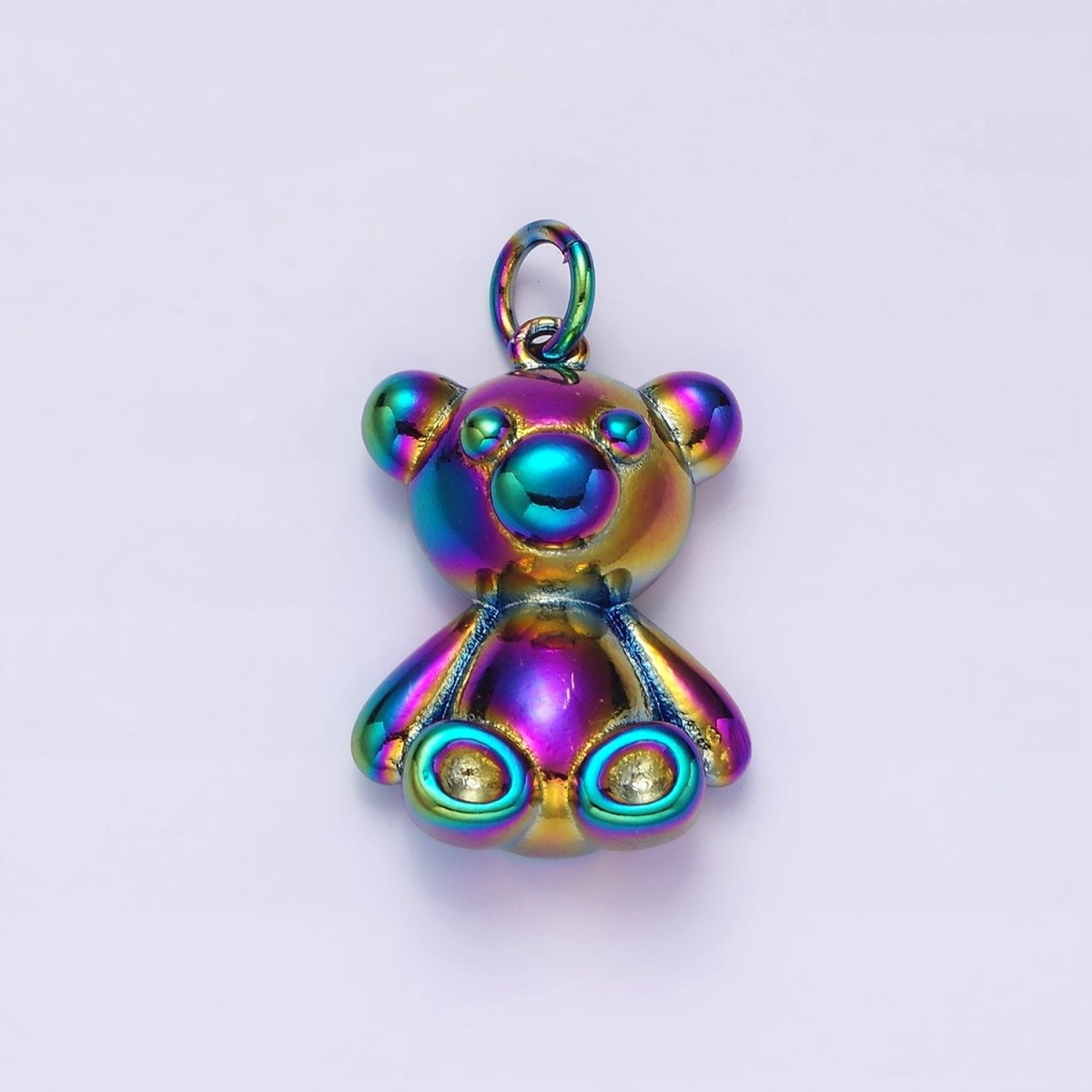 Stainless Steel 27mm Sitting Teddy Bear Animal Iridescent Rainbow Charm | P-662