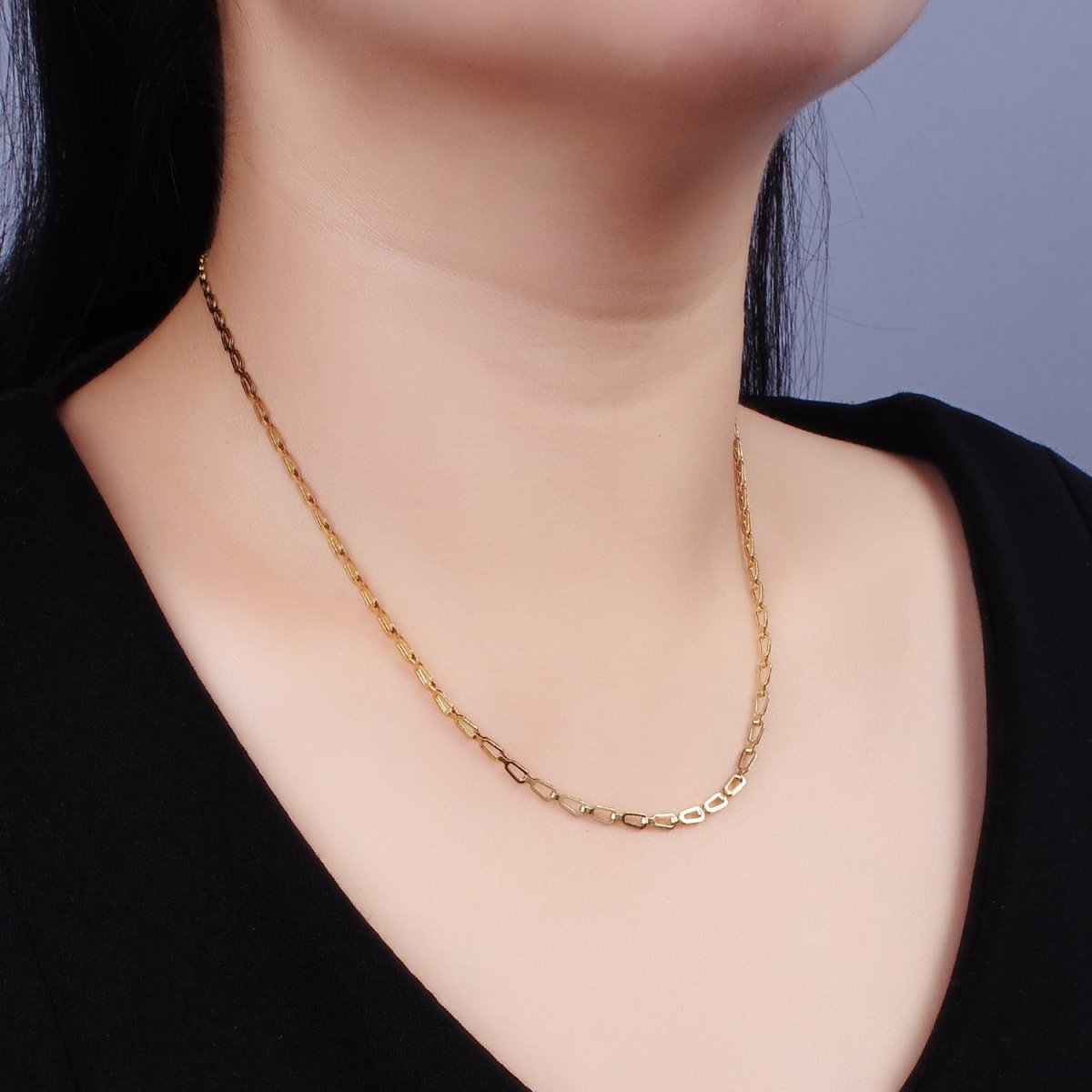 Stainless Steel 2.7mm Unique Geometric Open Link 17.7 Inch Necklace | WA-2358