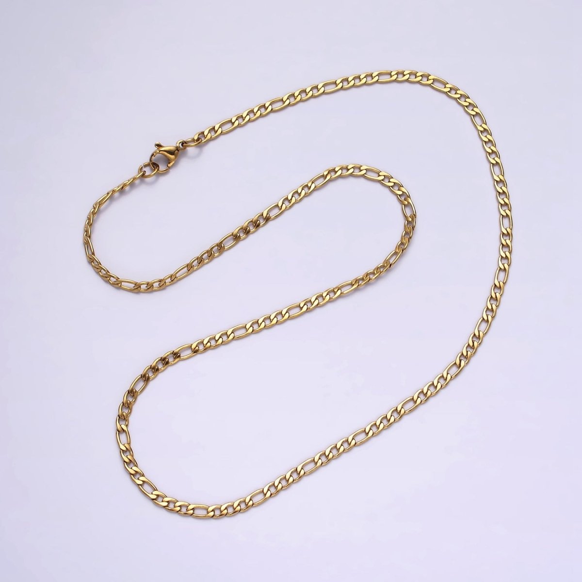 Stainless Steel 2.8mm Flat Figaro 17.72 Inch Layering Princess Chain Necklace | WA-2002 Clearance Pricing