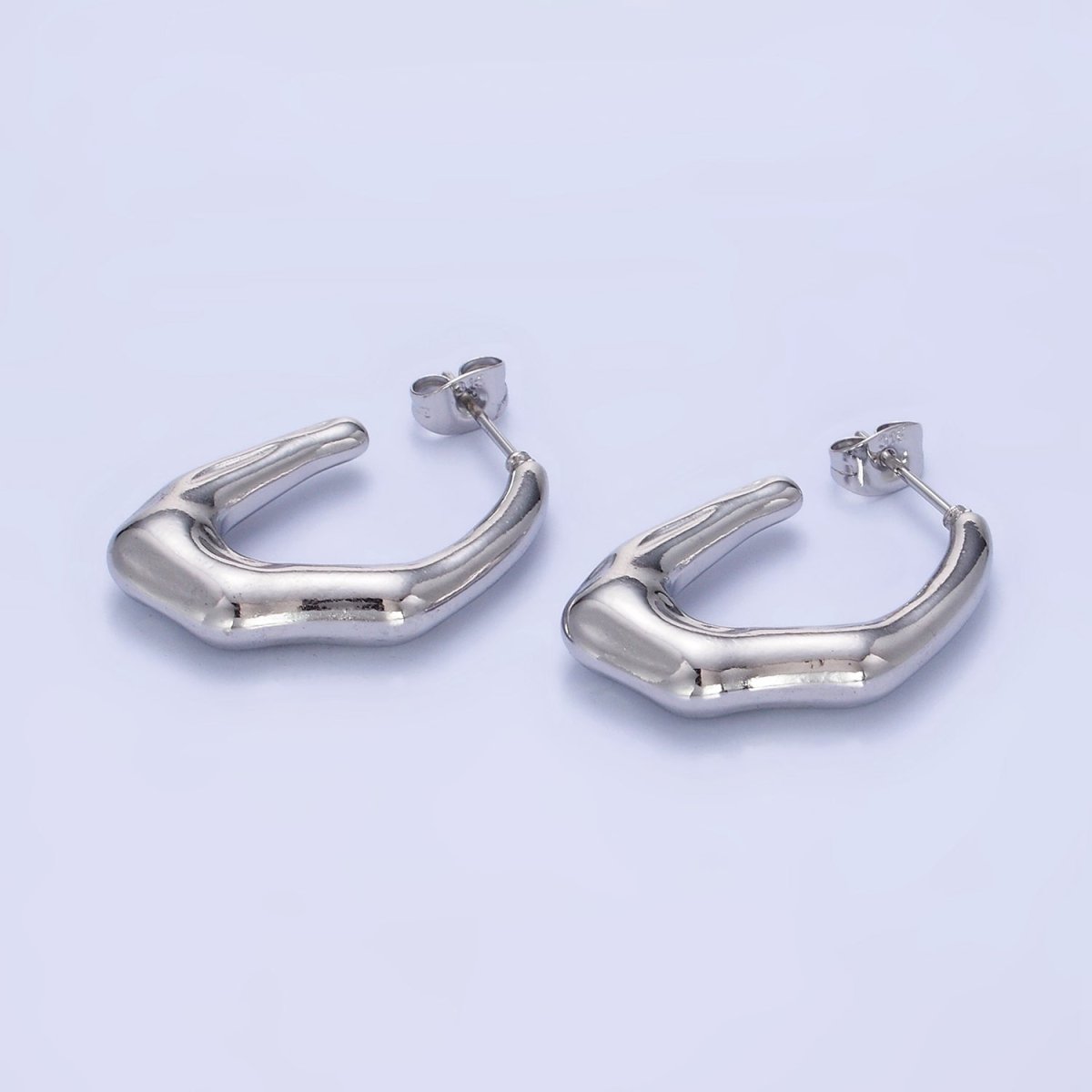 Stainless Steel 28mm Molten Abstract J-Shaped Hoop Earring in Gold & Silver | P438 P439