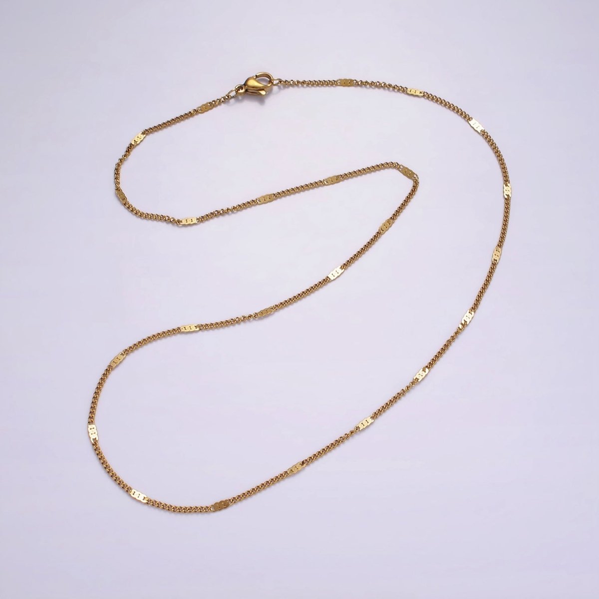 Stainless Steel 2mm Curb Edged Flat Chain 18 Inch Necklace | WA-2349