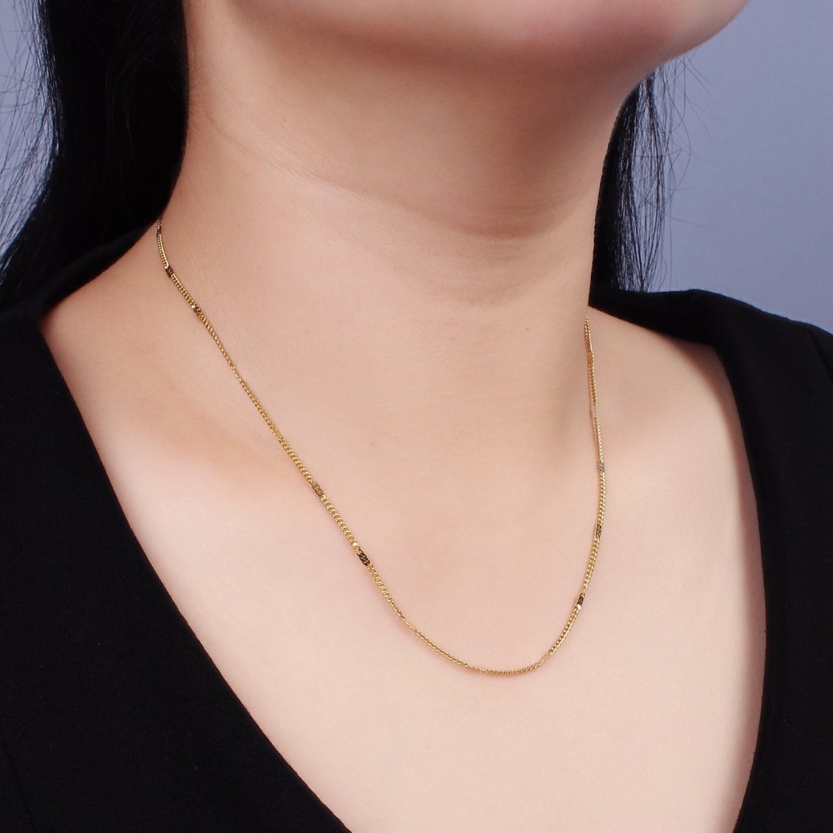 Stainless Steel 2mm Curb Edged Flat Chain 18 Inch Necklace | WA-2349