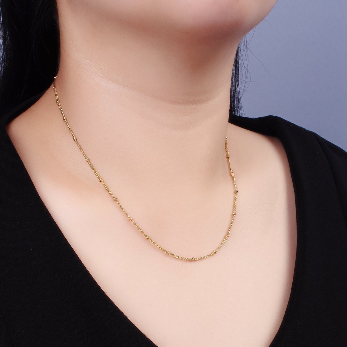 Stainless Steel 2mm Curb Satellite Chain 17.7 Inch Necklace | WA-2353