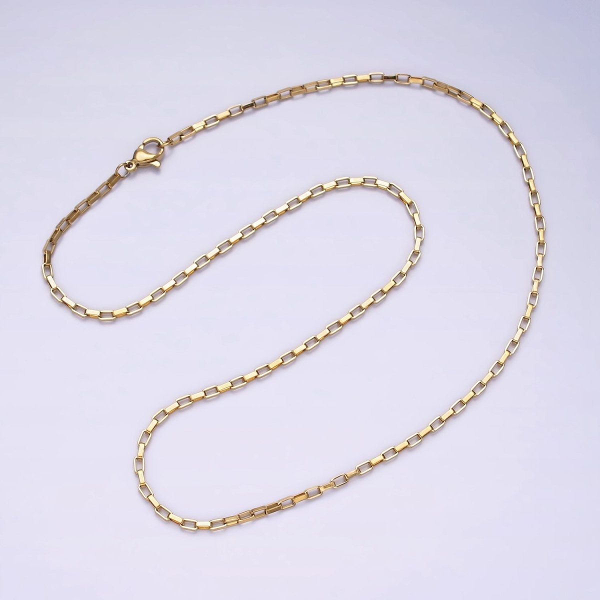 Stainless Steel 2mm Dainty Rectangular Box 17.72 Inch Layering Chain Necklace | WA-1991 Clearance Pricing