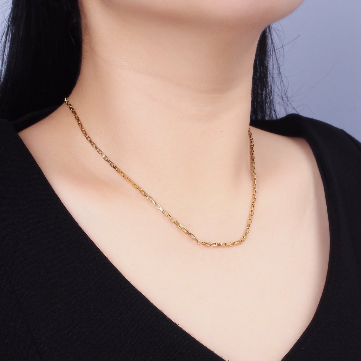 Stainless Steel 2mm Dainty Rectangular Box 17.72 Inch Layering Chain Necklace | WA-1991 Clearance Pricing