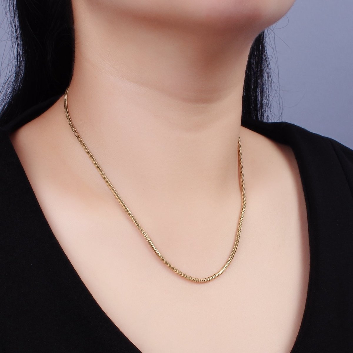 Stainless Steel 2mm Herringbone Cocoon Snake Chain 18 Inch Necklace | WA-2356