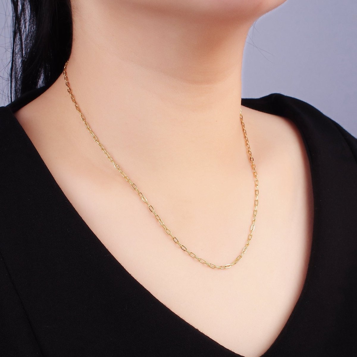 Stainless Steel 2mm Paperclip Chain 16 Inch Choker Necklace | WA-2420