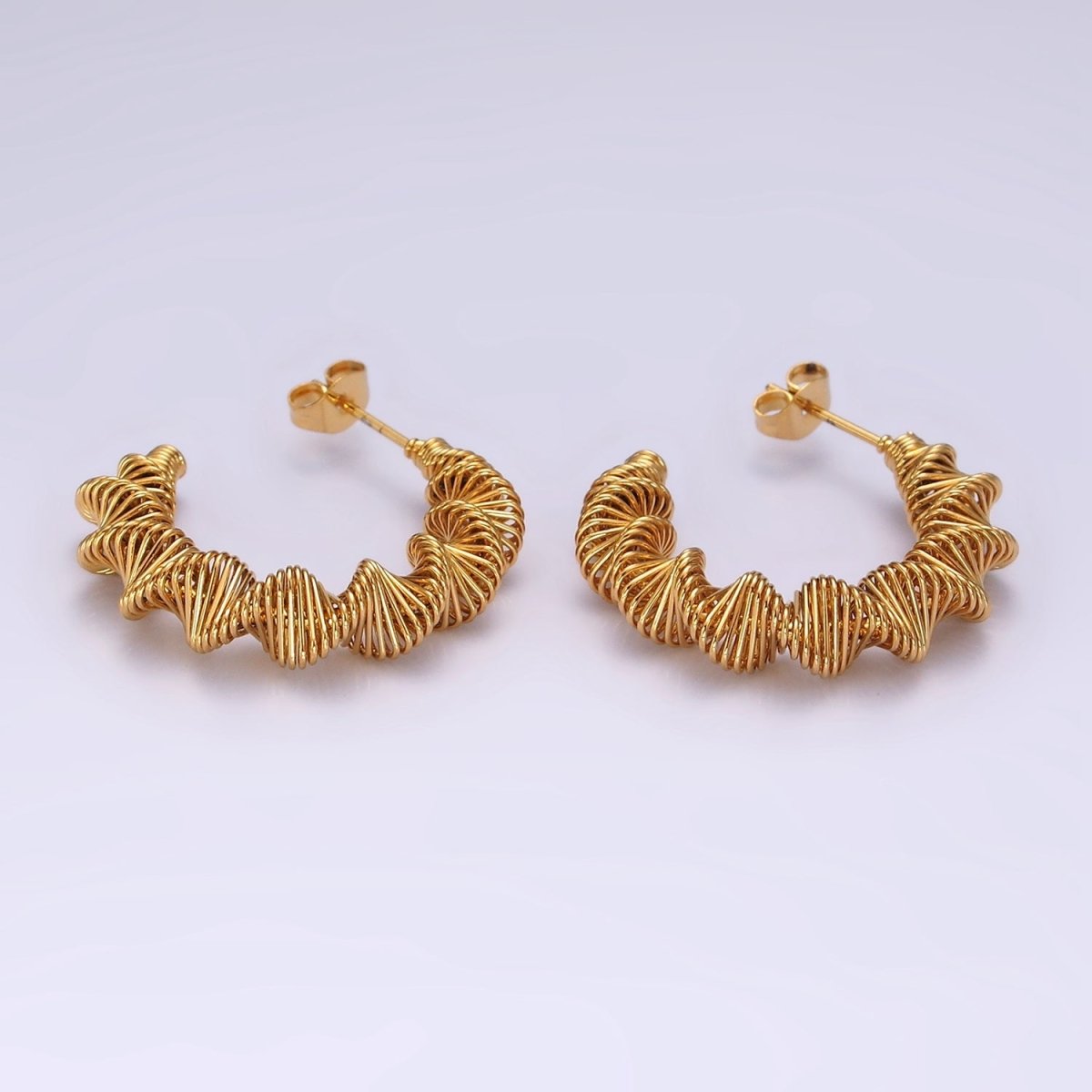 Stainless Steel 30mm Bar Spiral Geometric C-Shaped Hoop Earrings | AE333