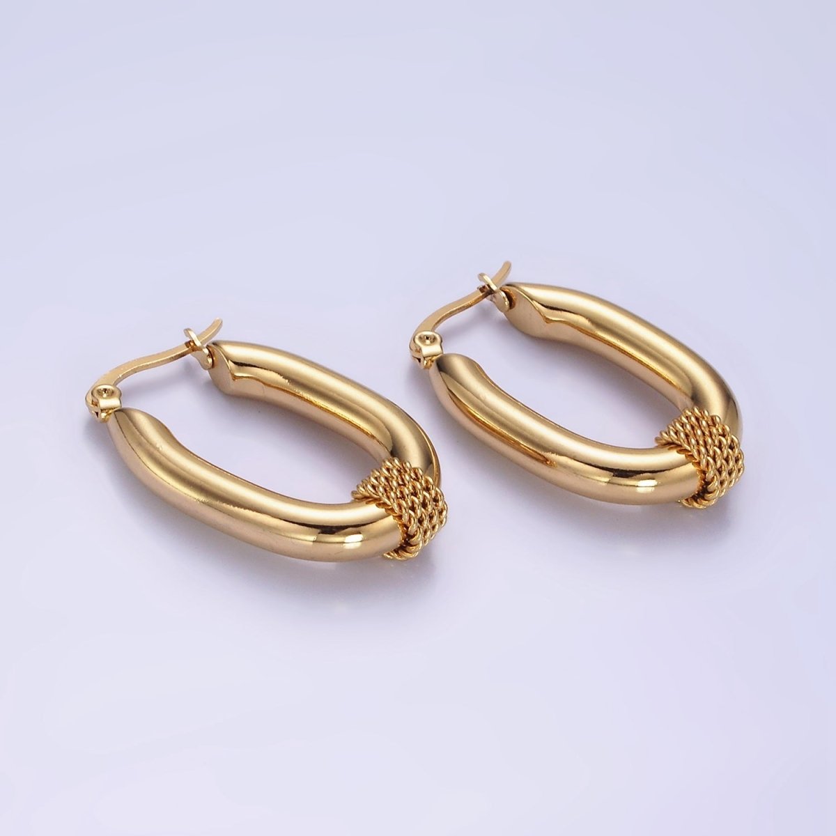 Stainless Steel 30mm Multiple Twist Croissant Chubby Oblong Latch Hoop Earrings | AE437