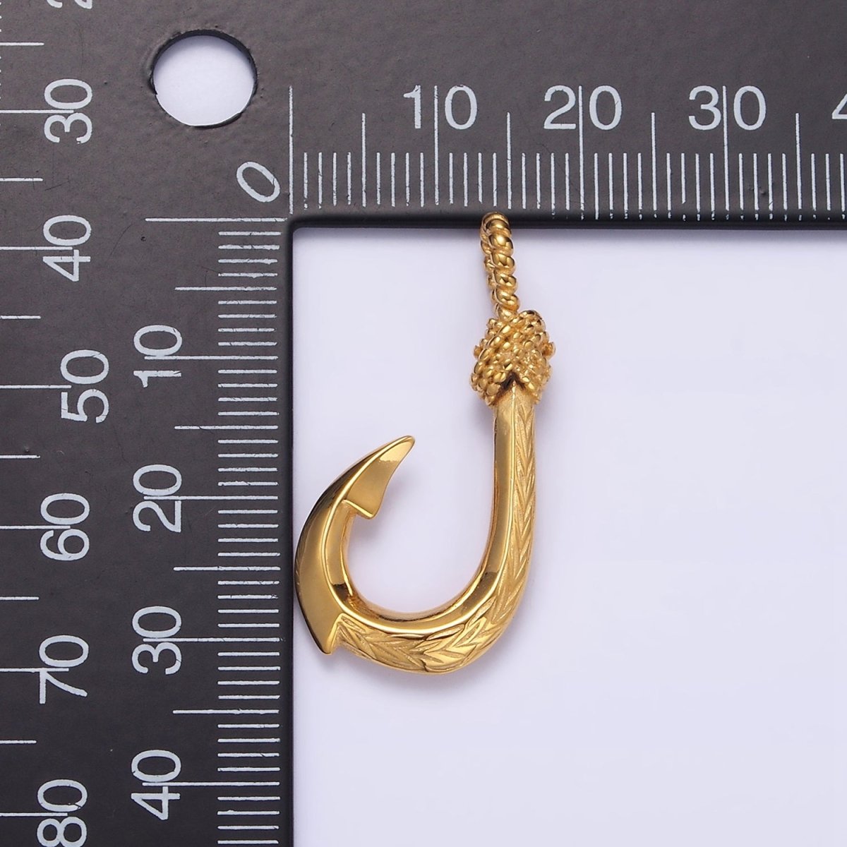 Stainless Steel 30mm Rope-Tied Double Sided Engraved Nautical Hook Pendant in Gold & Silver | P-788